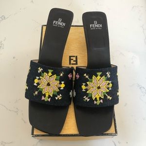 Fendi Denim Embroidered Heels - Vintage
